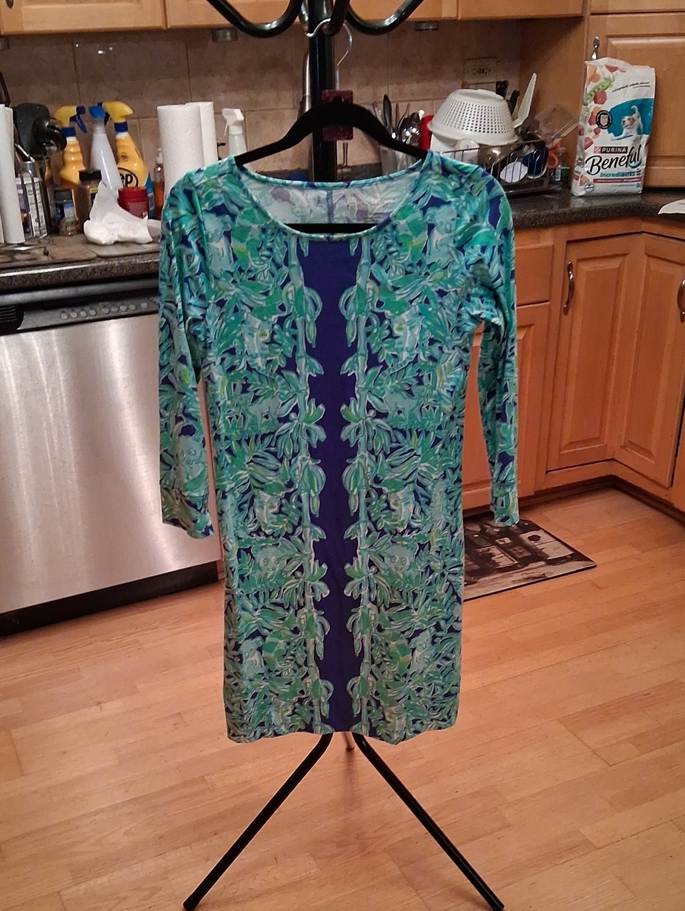 Lilly Pulitzer Teal & Navy Leaf-Marlowe Koala Print Long Sleeve Shift Dress